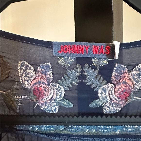 Johnny Was TALON Navy Floral Embroidered Tassel Blouse Size L - Picture 2 of 5